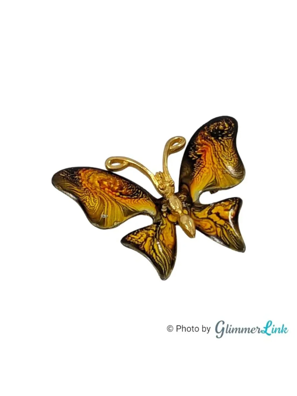Vintage Emmons Butterfly Brooch Orange Enamel Gold Tone Signed 2 Inch